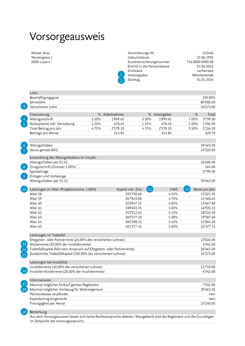 Musterbeispiel Vorsorgeausweis, nummeriert von 1-18, passend zur unten aufgeführten Begriffserklärungen 